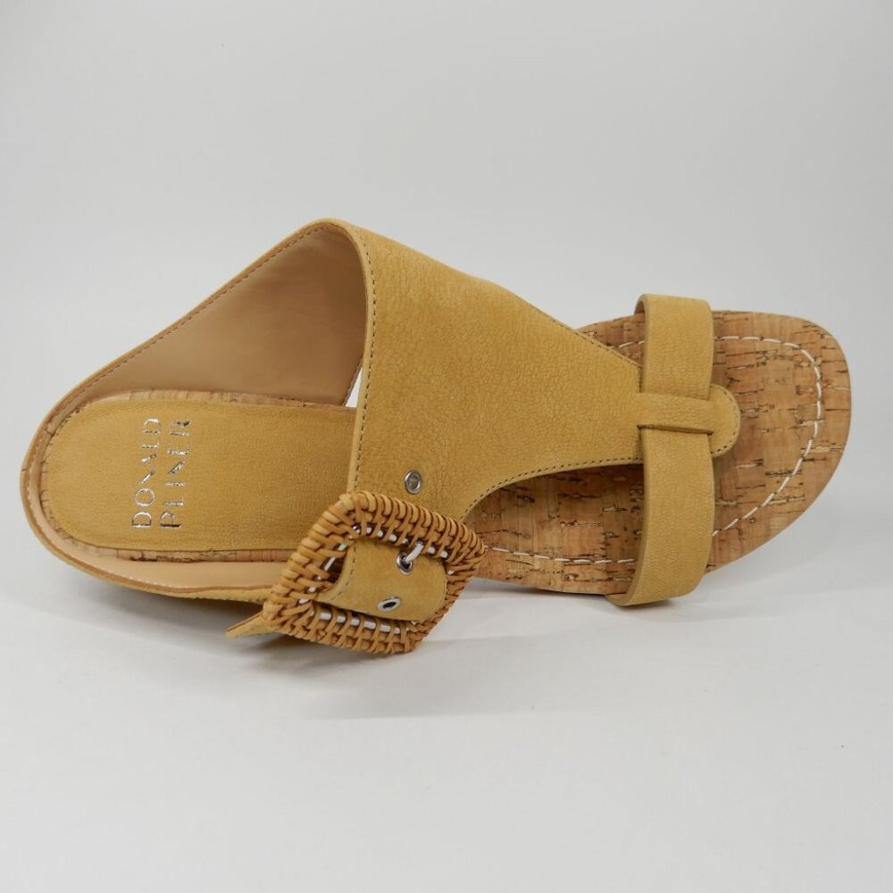 DONALD PLINER Vine SANDALS Size 7 Low Wedge Slide Slip On Honey Leather NEW - Picture 10 of 13